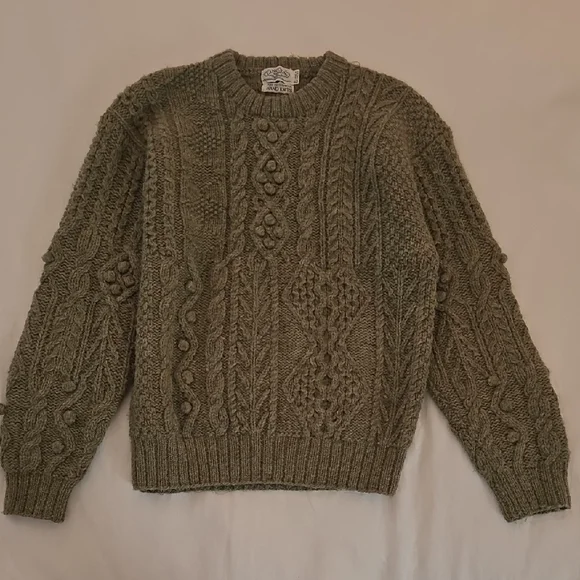 Chunky 100% Wool Cable Knit Sweater | Moss Green | L - Picture 6 of 6